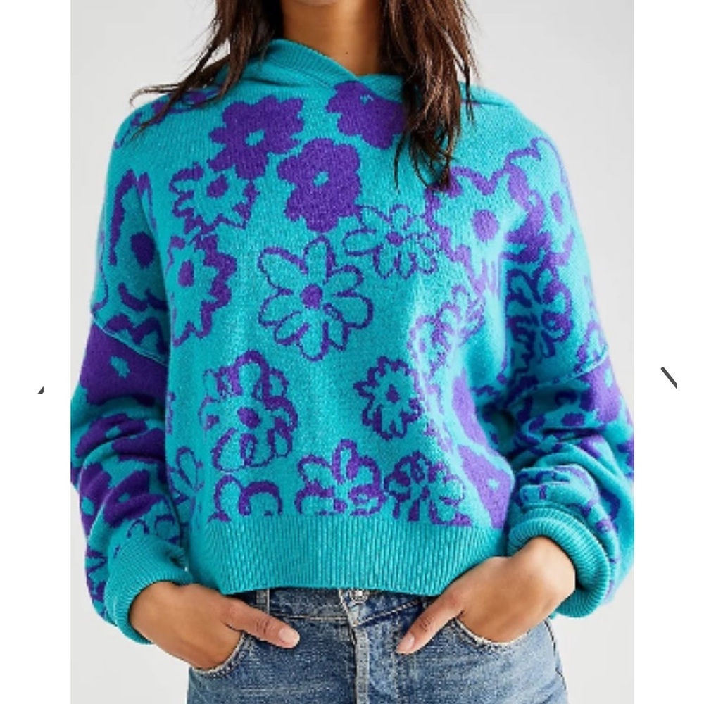 Free People Cashmere Floral Hoodie